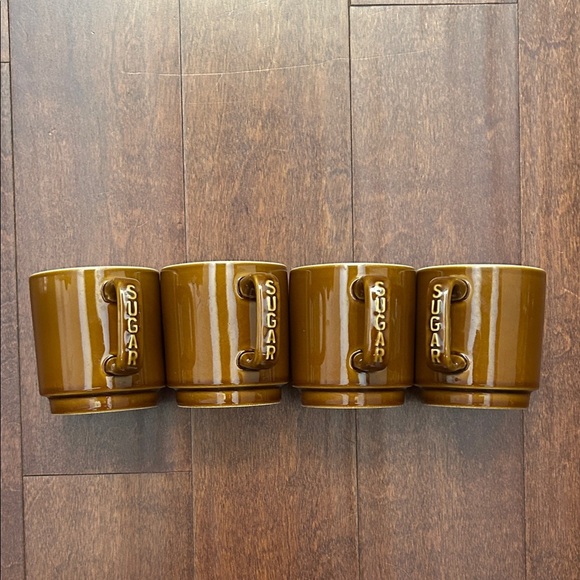 Vintage Classic Brown Mugs with Embossed “SUGAR” Handles, Set of Four - Picture 3 of 16